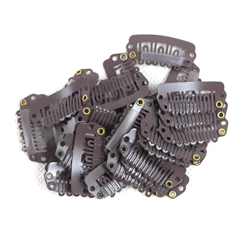 Dark brown hair extension clips 28 mm